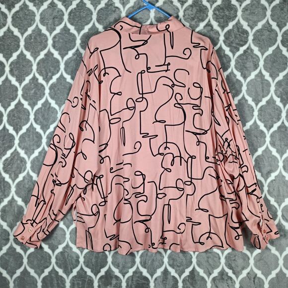 ELOQUII Pajamas 2 Piece Set Womens 24/26 Pink Abstract Print Plus Size Rayon - Picture 3 of 16